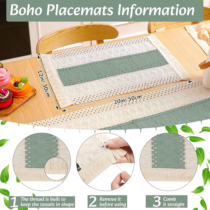 Boho Placemats 4/6/8 Set of Round Woven Placemat Macrame Style Bicolor - Image 4