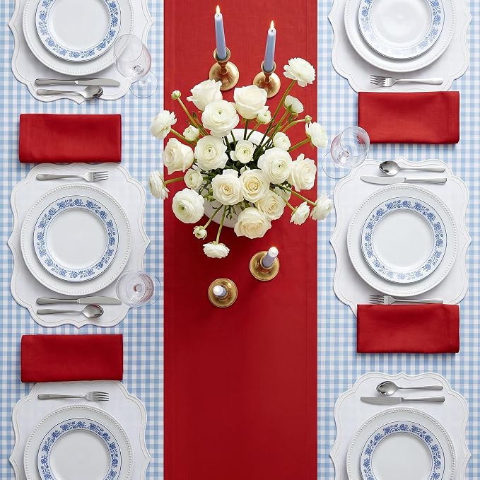 Solino Home 100% Pure Linen Dining Table Runner Red Woven, Fete 14 x 72 in | - Image 3