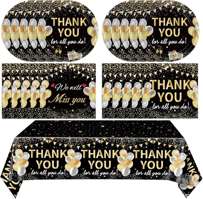 41Pcs Black Gold Thank You Decorations Thank You by Mainivo