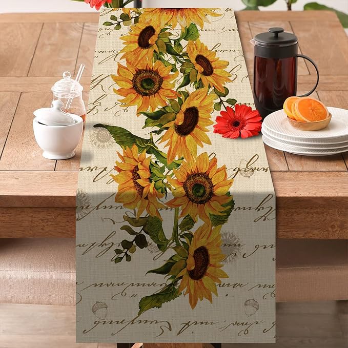 Seliem Fall Sunflowers Table Runner, Vintage Spring Summer Flower Home Kitchen - Image 5