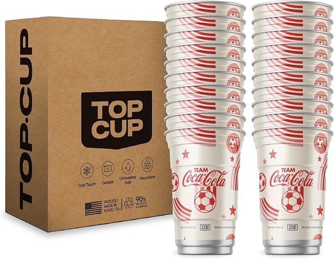 Top Cup – 20 Ounce, Officially Licensed Coca-Cola Soccer Theme Aluminum Party by TopCup