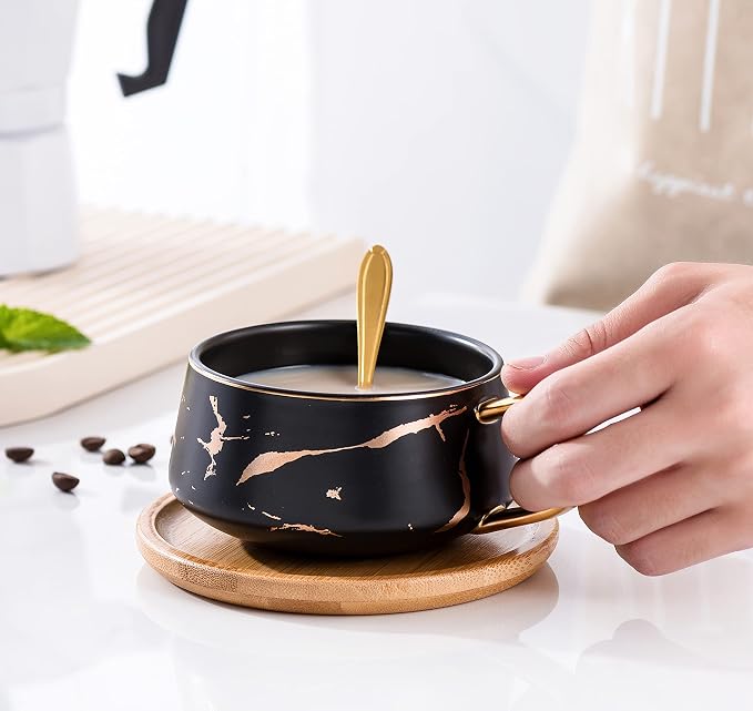 Jusalpha 10 oz Luxury Golden Hand Print Tea Cup and Saucer Set - Image 8