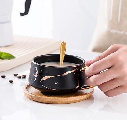 Jusalpha 10 oz Luxury Golden Hand Print Tea Cup and Saucer Set - Image 8