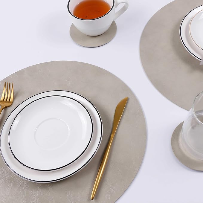 Set of 4 Faux Leather Round Placemats and Coasters, Coffee Mats Kitchen Table - Image 4
