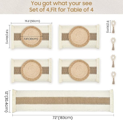 Placemats Set of 4 w/Charger Plates Table Mats Table Runner & Napkin Rings | - Image 4
