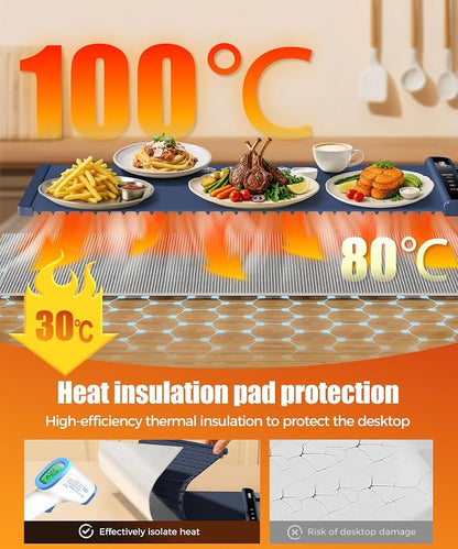 Warming Mat for Food, 26x15 Inch, Dark Blue, Fast Heat, Child Lock | Includes - Image 2