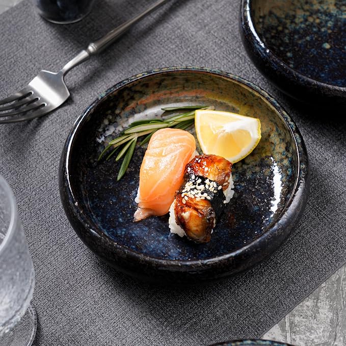 Uaral Japanese Salad Plate, Stoneware Plate Set, Appetizer Plates Set of 4 - Image 3