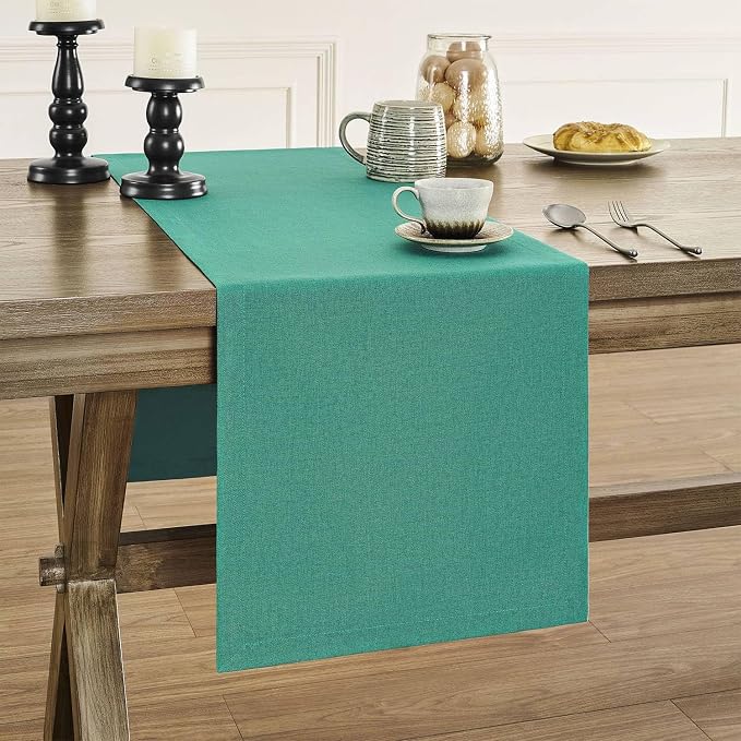 Basic Linen Style Table Runner, 14x108 Inch Teal | Mitered Corner Design by ZEEMARTONLINE