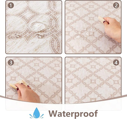 MYSKY HOME Checkered Rectangle Tablecloth 60x102 Inches - Linen Farmhouse Tablecloth Waterproof Decorative Fabric Table Cloth for 6 Feet Table, Kitchen Dining and Outdoor Use, Brown