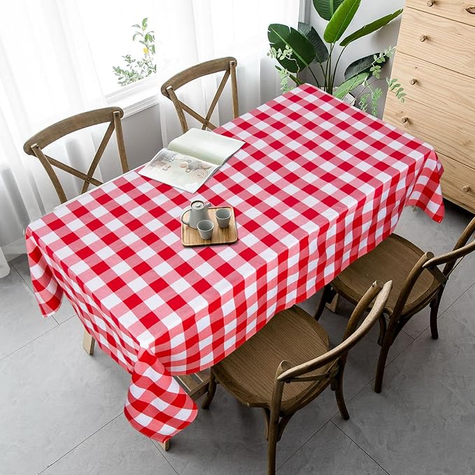 ShinyBeauty Checked Tablecloth Rectangle 54x80-Inch Red and White Buffalo Plaid - Image 2