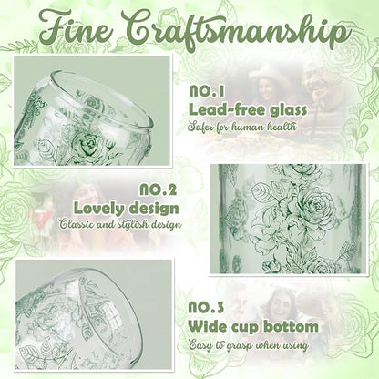 Sliner 2 Pcs Green Floral Glass Tumblers - Image 4