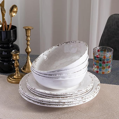 6-Piece Farmhouse Salad Plates Set, BPA Free and Chip Resistant 9-Inch Lightweight Round Melamine Plates, White Plate for Dessert, Salad, Appetizer, and Cake, Small Dinner Plate