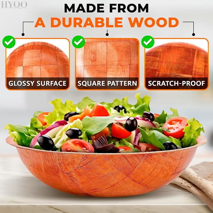 HYQO Wooden Salad Bowls Set of 6, Lightweight & Sturdy, 7.9 In | Wooden Bowls - Image 3
