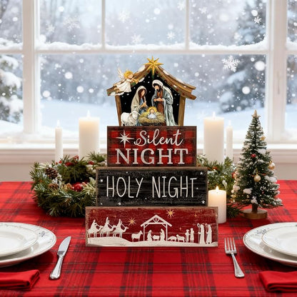 Moucuny 4 Pcs Christmas Table Decor Wooden Christian Religious Decoration - Image 5