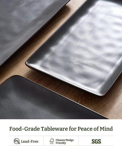 Famiware Serving Platter, Rectangular 15.67/14.1/12.6inch Serving Dishes for Entertaining, Dishwasher Safe, Stoneware Serving Trays for Party, Food, Turkey, Cheese, Reactive Glaze, Matte Dark Charcoal