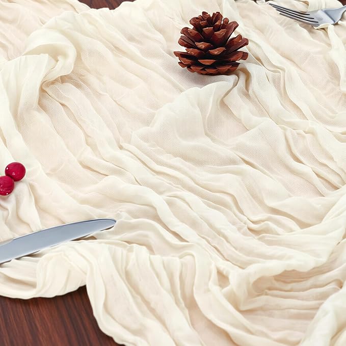 10 Pack Ivory White Cheesecloth Table Runner 120 Inch Boho Wedding Decor | - Image 6