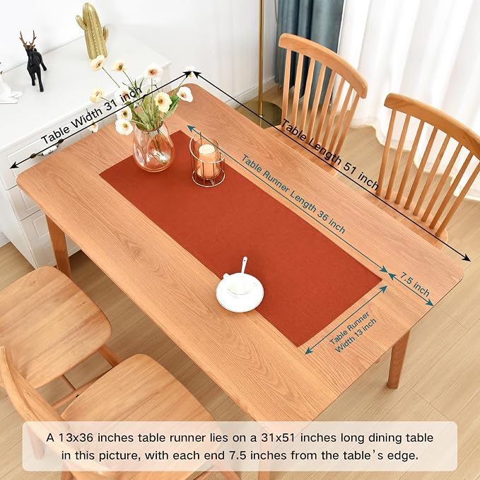 Faux Linen Small Table Runner Water Resistant 13 x 36 in, Rust | Farmhouse - Image 2