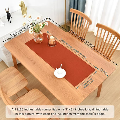 Faux Linen Small Table Runner Water Resistant 13 x 36 in, Rust | Farmhouse - Image 2