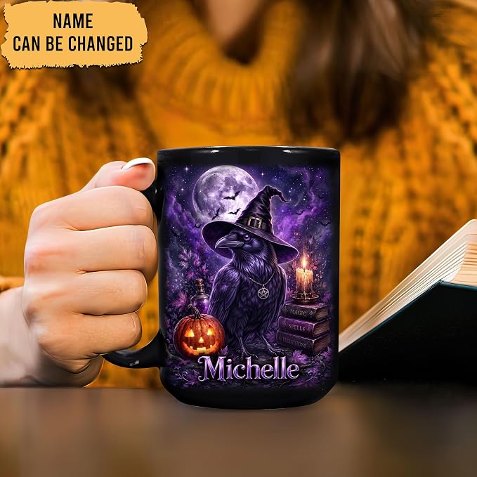 Hyturtle Personalized Halloween Raven Mug, Custom Name Gift - Image 2