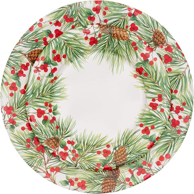 Caspari Evergreen And Berries White Paper Salad & Dessert Plates - Image 3