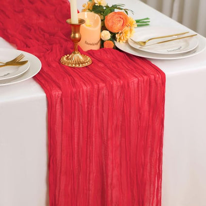 Snowkingdom 10 Ft Red Valentine's Day Cheesecloth Table Runner, 120 inch Long - Image 8