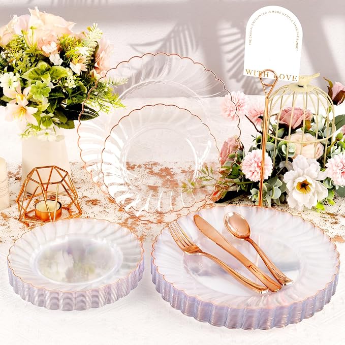 YOUBET 60PCS Rose Gold Plastic Plates - Image 5