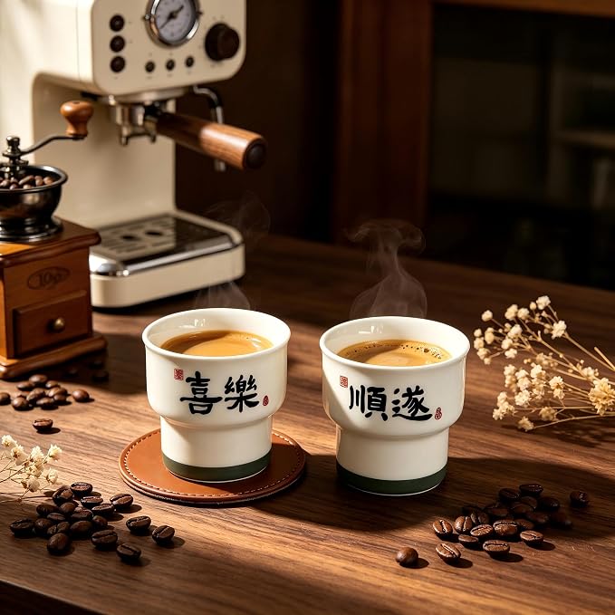 Ceramic Espresso Cups Set of 2, 3.52 OZ Handleless Demitasse Cups, Stackable - Image 6