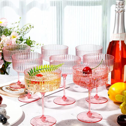 Jingmore 24 Pcs Ribbed Martini Glasses 10 oz Disposable Plastic Vintage Ribbed - Image 5