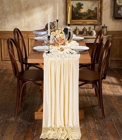 Beige Velvet Table Runner 29 x 120 Inch Luxury Farmhouse Tabletop | 3 Pieces - Image 4