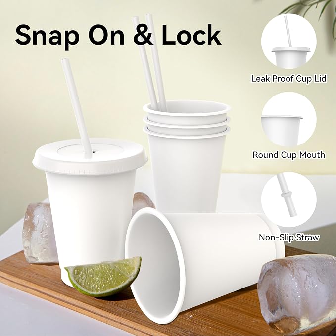 16 oz Reusable White Plastic Cups - Image 3