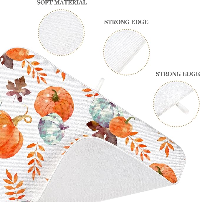 Fall Pumpkin Dish Drying Mat for Kitchen Counter 18x24 Inch Blue Orange Pumpkin - Image 7