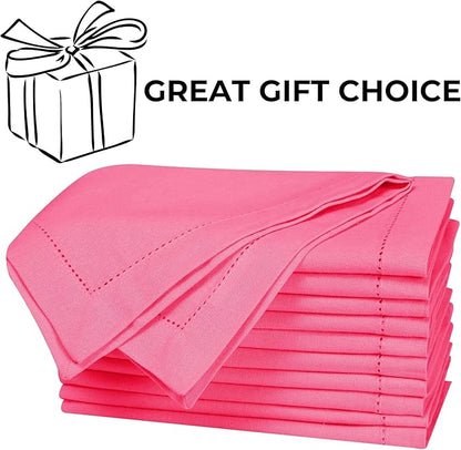 Bedding Craft 100% Cotton Cloth Dinner Napkins Set of 12 – 18x18 Baby Pink Hemstitched – Soft Durable Machine Washable Fabric Napkins for Weddings, Parties & Holidays