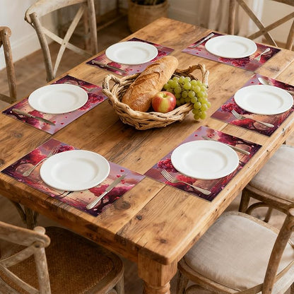 Valentines Day Placemats Set of 6, Valentines Love Heart Heat Resistant Washable Table Placemats for Christmas, Thanksgiving, Party, and Daily Dining