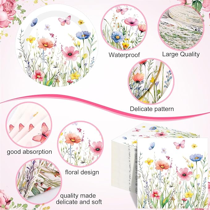250 Pcs Wildflower Party Decorations Include Spring Summer Floral Paper Plates - Image 3