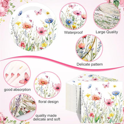 250 Pcs Wildflower Party Decorations Include Spring Summer Floral Paper Plates - Image 3