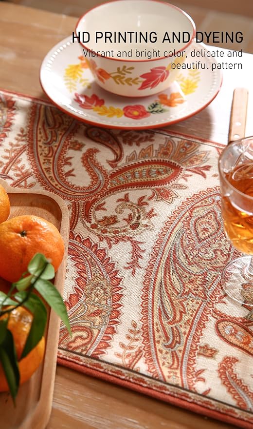Designer French Linen Table Runner, Cashew Pattern, Dining Table, Kitchen Decor - Image 3