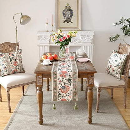 Designer Vintage Linen Table Runner, Floral Pattern, Dining Table, Thanksgiving - Image 9