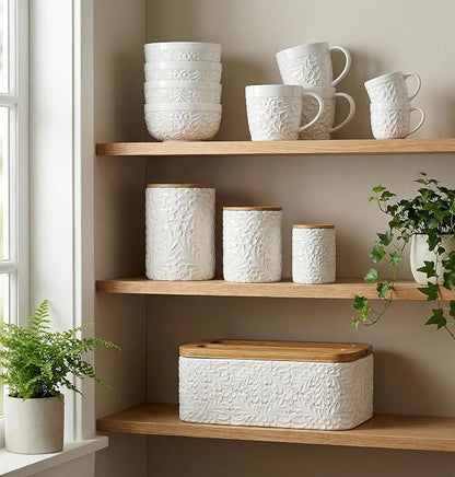 25DOL 16 oz Ceramic Coffee Mugs Set of 4 – Embossed Nature-Inspired Design - Image 9