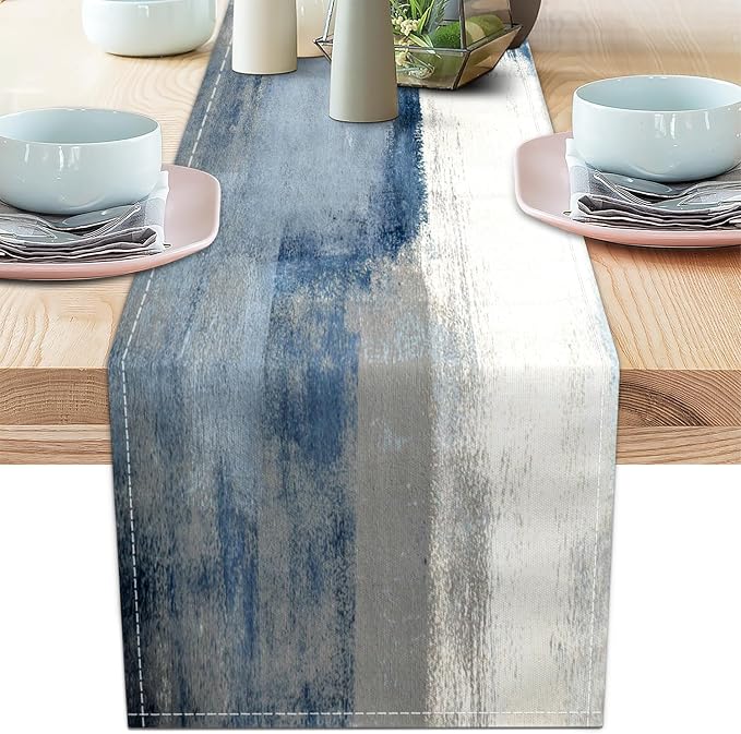 White Gray Table Runners Modern Art Farmhouse Linen Table Runners Dresser by AILUER