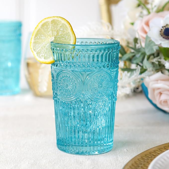Kate Aspen Vintage Textured Aqua Blue Striped Drinking Glasses Set of 6-13 oz - Image 8
