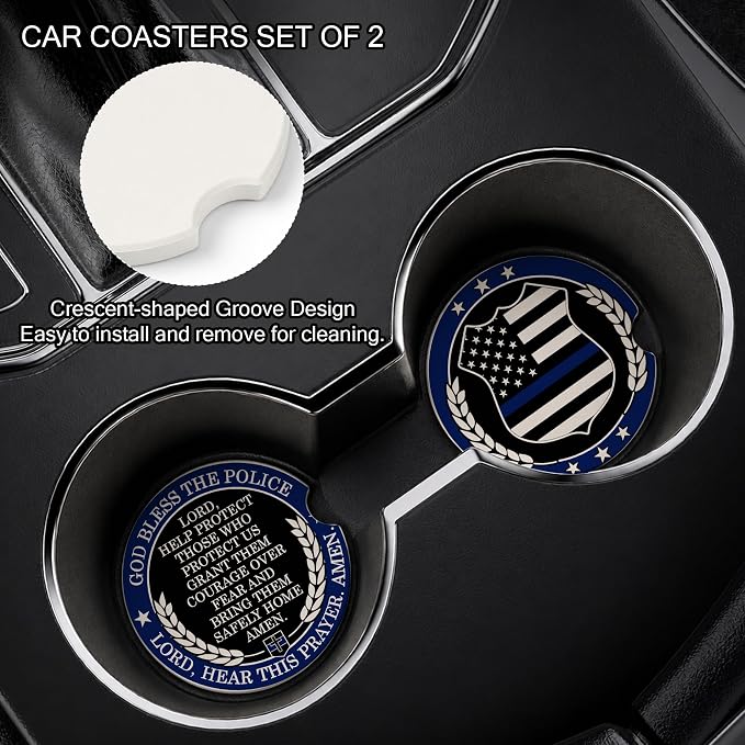 Police Car Coasters Set of 2 – God Bless The Police Prayer Ceramic Cup Holder - Image 4