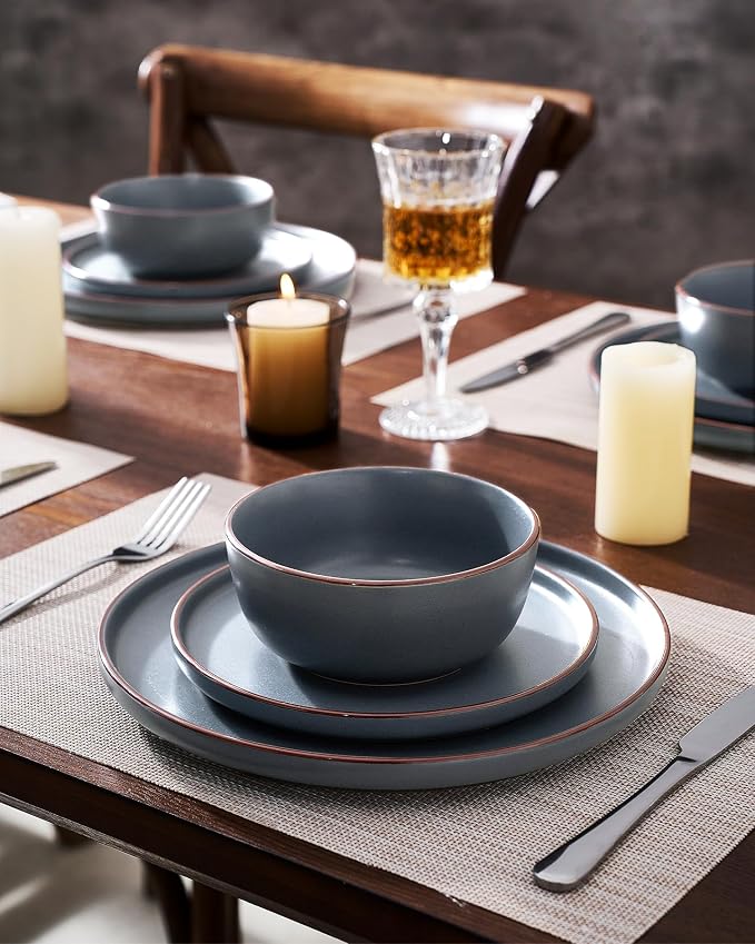 Famiware Mercury 16-Piece Stoneware Plates and Bowls, Charcoal | Dinnerware Set - Image 5