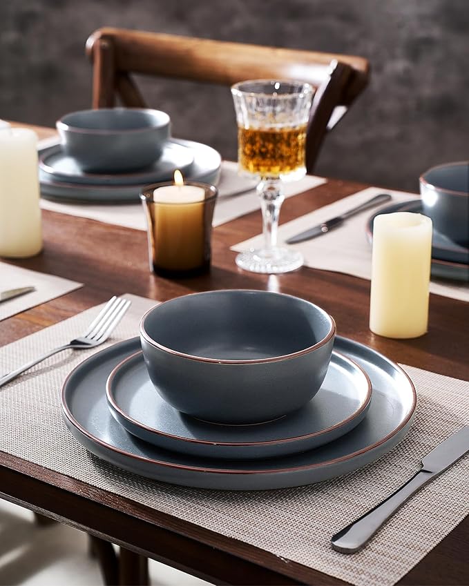 Famiware Mercury 24-Piece Stoneware Plates and Bowls, Charcoal | Dinnerware Set - Image 5