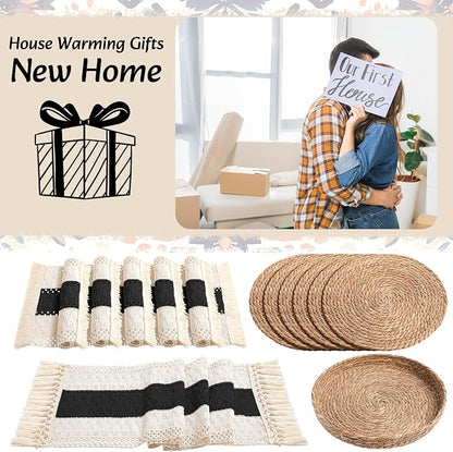 Boho Placemats 4/6/8 Set of Round Woven Placemat Macrame Style Bicolor - Image 7
