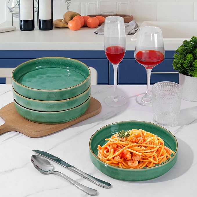 LIANYU 33oz Pasta Bowls, 8.25’’ Wide Shallow Salad Plates Set of 4 | Stoneware - Image 7