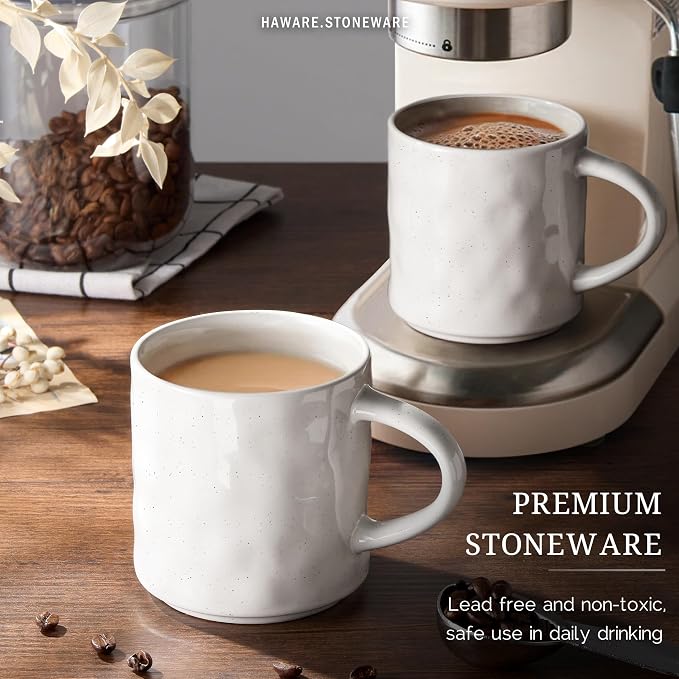 HaWare Coffee Mugs Set of 4, 14 Ounce, Speckled White | Stoneware Latte Mugs - Image 4
