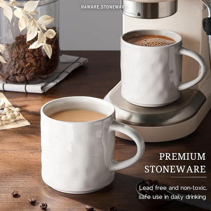 HaWare Coffee Mugs Set of 4, 14 Ounce, Speckled White | Stoneware Latte Mugs - Image 4