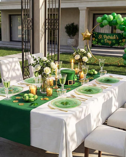 Hioasis 60pcs Green and Gold Plastic Plates - Green Disposable Dinnerware Set, 30pcs Dinner 10.25in & 30pcs Dessert 7.5in Plates with Striped Designs for Party & St. Patrick's Day