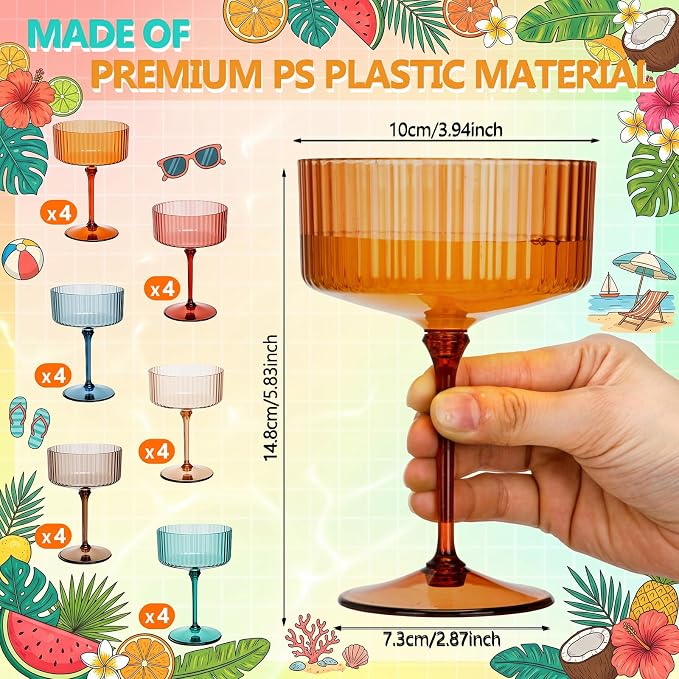 Jingmore 24 Pcs Ribbed Martini Glasses 10 oz Disposable Plastic Vintage Ribbed - Image 2