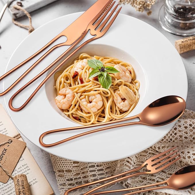 Flatware Set 4 Copper/Rose Gold Silverware Hollow Out Handles 20 Piece - Image 3